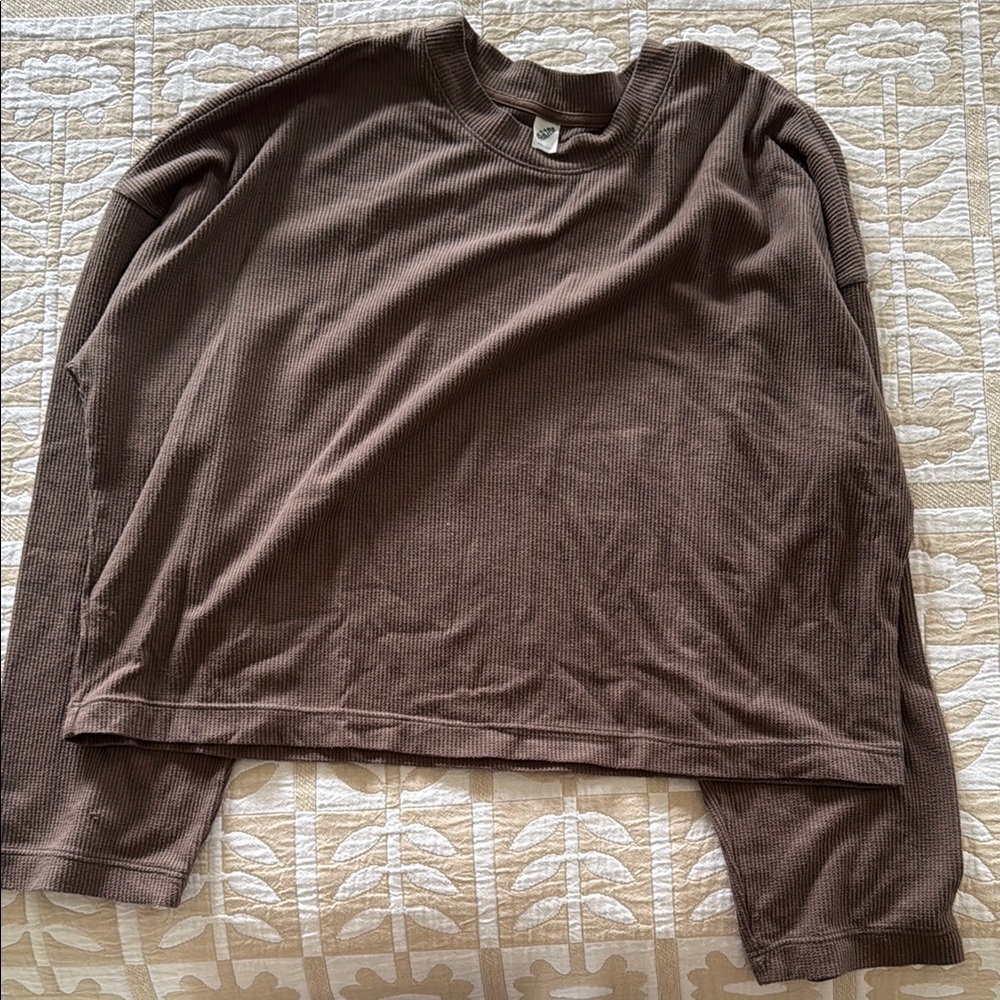 Parade Crop Brown Waffle Lounge Shirt